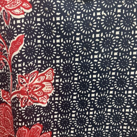 Rafaella Weekend Women's Top Size LP  Short Sleeve-Vneck Navy/red Floral Motive - Picture 5 of 8